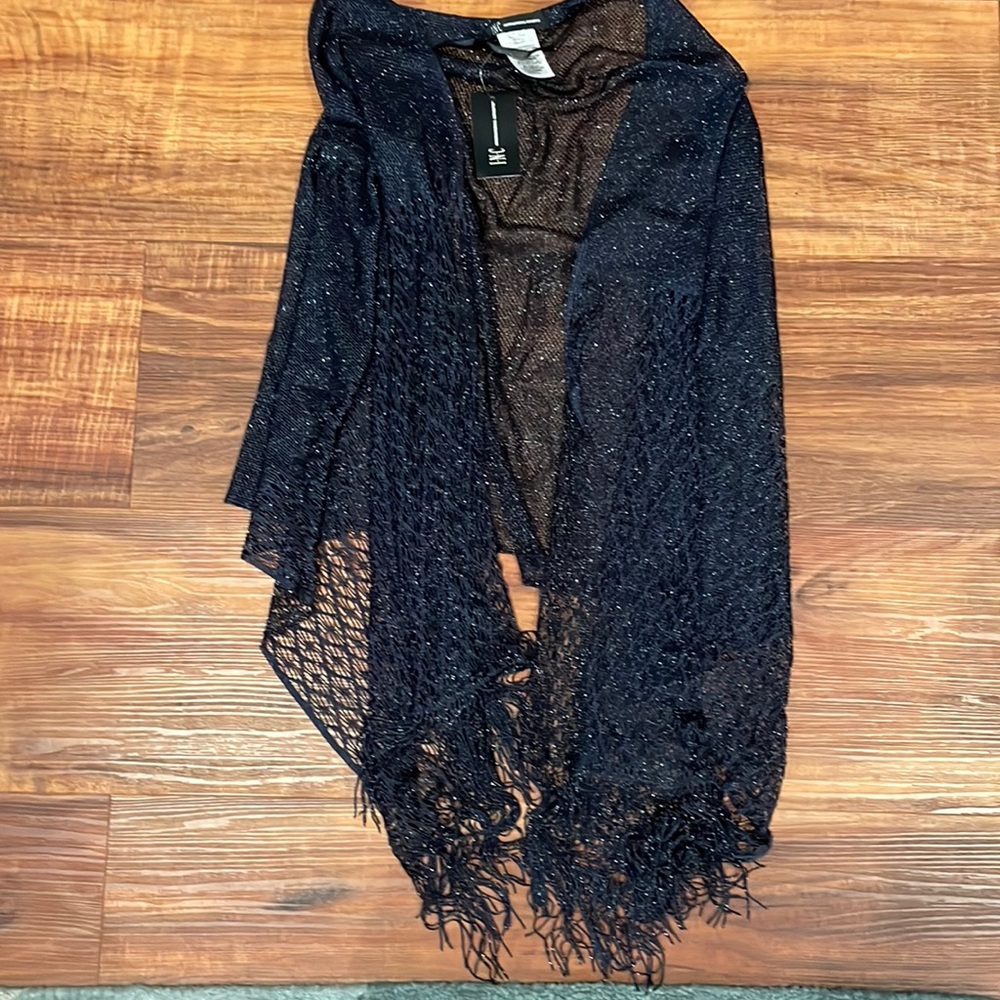 INC navy blue sheer sparkle shawl